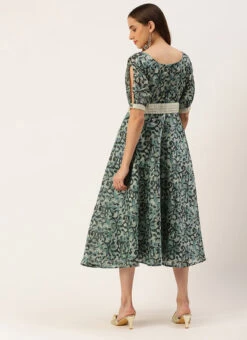 Blue Art Silk Digital Printed Dress Festive Wear -Indo Clothing Shop Blue Art Silk Digital Printed Dress DRBS02210908 b