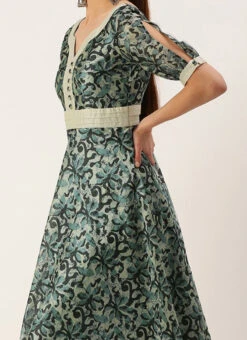 Blue Art Silk Digital Printed Dress Festive Wear