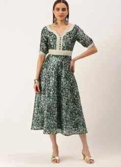 Blue Art Silk Digital Printed Dress Festive Wear -Indo Clothing Shop Blue Art Silk Digital Printed Dress DRBS02210908 u