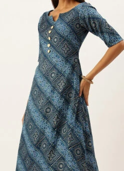 Blue Chanderi Art Silk A Line Kurta Set Festive Wear