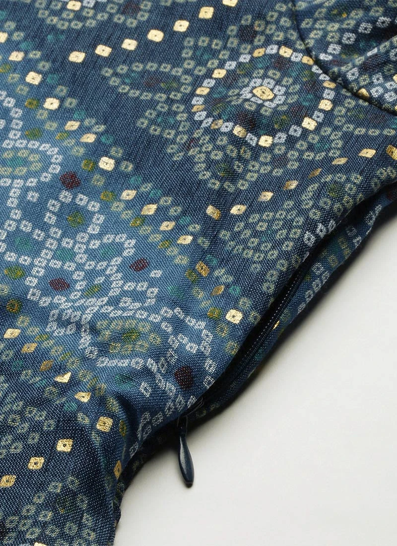 Blue Chanderi Art Silk A Line Kurta Set Festive Wear 7 Blue Chanderi Art Silk A Line Kurta Set Festive Wear - Image 7