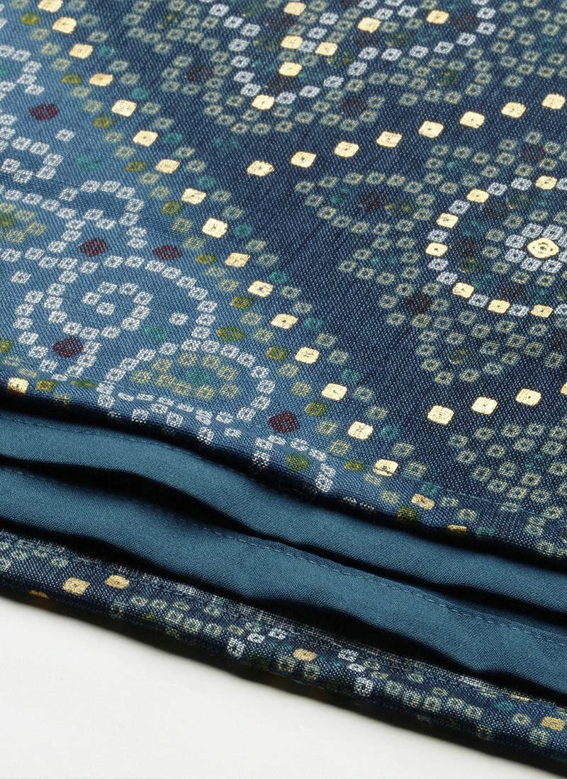 Blue Chanderi Art Silk A Line Kurta Set Festive Wear 8 Blue Chanderi Art Silk A Line Kurta Set Festive Wear - Image 8