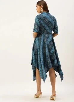 Blue Chanderi Art Silk Handkerchief Style Dress After Six Wear 11 Blue Chanderi Art Silk Handkerchief Style Dress After Six Wear -Indo Clothing Shop Blue Chanderi Art Silk Handkerchief Style Dress DRBS02203499 b 1