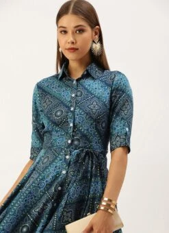 Blue Chanderi Art Silk Handkerchief Style Dress After Six Wear Festive Wear -Indo Clothing Shop Blue Chanderi Art Silk Handkerchief Style Dress DRBS02203499 rrc1