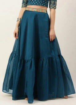 Blue Chanderi Silk Skirt Festive Wear -Indo Clothing Shop Blue Chanderi Silk Skirt WBBS02306458 u