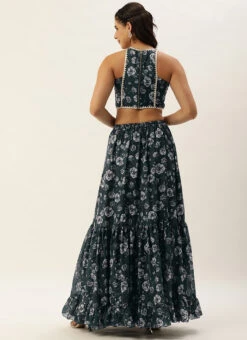 Skirt From Blue Chinon Digital Printed Co Ords Set After Six Wear -Indo Clothing Shop Blue Chinon Digital Printed Co Ords Set IWBS02302450 b