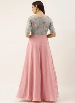 Blue Chinon Embroidered N Pink Gown Festive Wear 9 Blue Chinon Embroidered N Pink Gown Festive Wear -Indo Clothing Shop Blue Chinon Embroidered N Pink Gown IWBS02104288 b
