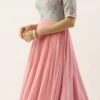 Blue Chinon Embroidered N Pink Gown Festive Wear