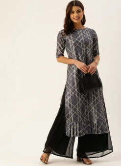 Blue Digital Print N Caviar Black Kurta Sets After Six Wear -Indo Clothing Shop Blue Digital Print N Caviar Black Kurta Sets KSBS02110945 u