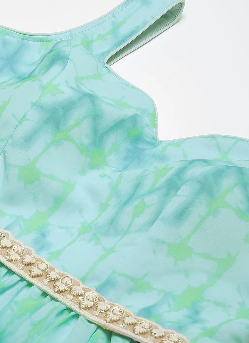 Blue Digital Print Tiered Dress Festive Wear 5 Blue Digital Print Tiered Dress Festive Wear - Image 5