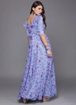 Blue Digital Print V Neck Gown Party Wear 11 Blue Digital Print V Neck Gown Party Wear -Indo Clothing Shop Blue Digital Print V Neck Gown IWBS02308956 b
