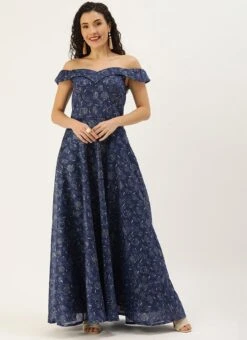 Blue Digital Printed Art Silk Off Shoulder Dress After Six Wear 10 Blue Digital Printed Art Silk Off Shoulder Dress After Six Wear -Indo Clothing Shop Blue Digital Printed Art Silk Off Shoulder Dress DRBS02109715 u