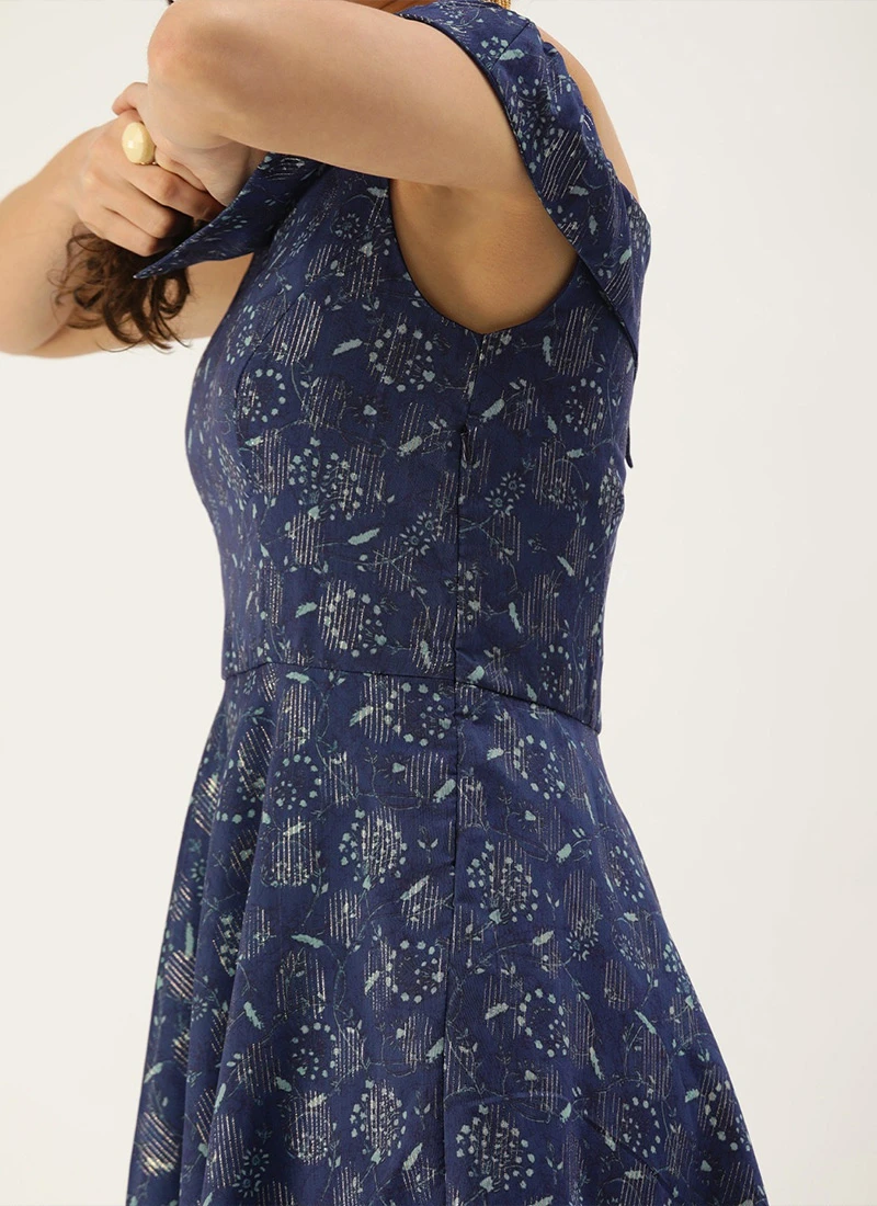 Blue Digital Printed Art Silk Off Shoulder Dress After Six Wear 8 Blue Digital Printed Art Silk Off Shoulder Dress After Six Wear - Image 8