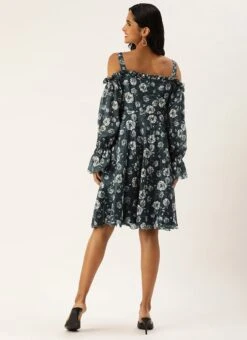Blue Digital Printed Chinon Dress Party Wear -Indo Clothing Shop Blue Digital Printed Chinon Dress DRBS02308892 b