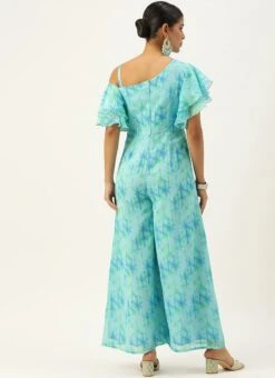 Blue Digital Printed Georgette Jumpsuit After Six Wear -Indo Clothing Shop Blue Digital Printed Georgette Jumpsuit DRBS02304086 b