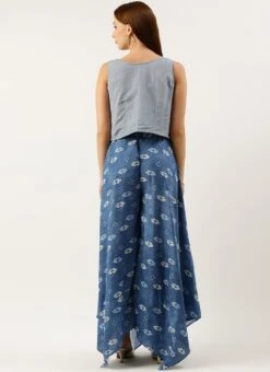 Blue Digital Printed Jacket Style Jumpsuit Festive Wear -Indo Clothing Shop Blue Digital Printed Jacket Style Jumpsuit DRBS02212636 b