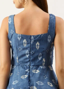 Blue Digital Printed Jacket Style Jumpsuit Festive Wear -Indo Clothing Shop Blue Digital Printed Jacket Style Jumpsuit DRBS02212636 rrc2