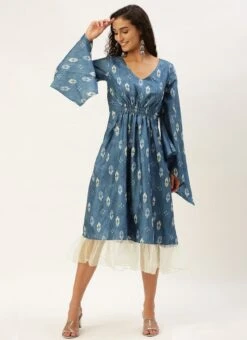 Blue Digital Printed Kaftan Dress After Six Wear Festive Wear -Indo Clothing Shop Blue Digital Printed Kaftan Dress DRBS02211026 u