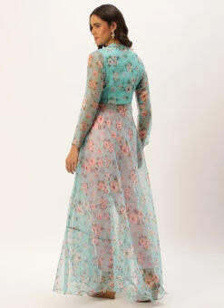 Bottom From Blue Digital Printed Kurta Set With Straight Pant After Six Wear -Indo Clothing Shop Blue Digital Printed Kurta Set With Straight Pant KSBS02305245 b 1