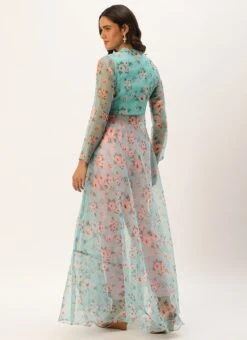 Blue Digital Printed Kurta Set With Straight Pant Festive Wear -Indo Clothing Shop Blue Digital Printed Kurta Set With Straight Pant KSBS02305245 b