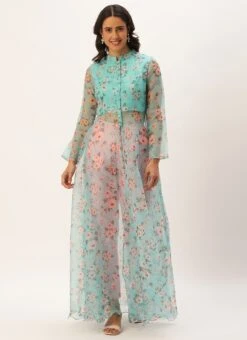 Blue Digital Printed Kurta Set With Straight Pant Festive Wear -Indo Clothing Shop Blue Digital Printed Kurta Set With Straight Pant KSBS02305245 u