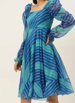 Blue Digital Printed Organza Dress After Six Wear