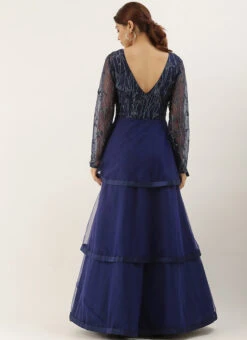 Blue Embroidered Bridal Layered Gown Party Wear -Indo Clothing Shop Blue Embroidered Bridal Layered Gown IWBS02007405 b