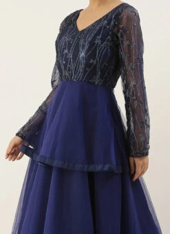 Blue Embroidered Bridal Layered Gown Party Wear