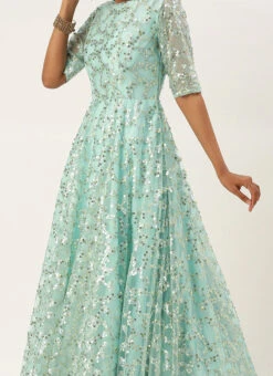 Blue Embroidered Floor Length Bridal Gown Party Wear