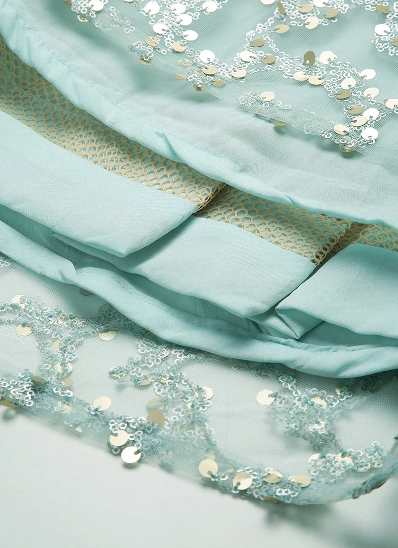 Blue Embroidered Floor Length Bridal Gown Party Wear 7 Blue Embroidered Floor Length Bridal Gown Party Wear - Image 7