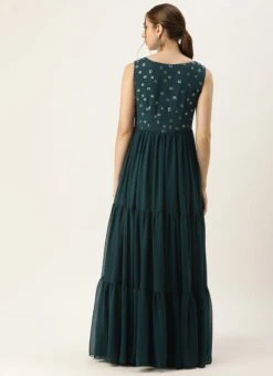 Blue Embroidered Georgette Dress Festive Wear -Indo Clothing Shop Blue Embroidered Georgette Dress DRBS02305142 b