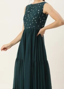 Blue Embroidered Georgette Dress Festive Wear