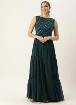 Blue Embroidered Georgette Dress Festive Wear -Indo Clothing Shop Blue Embroidered Georgette Dress DRBS02305142 u