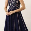 Blue Embroidered Kali Gown Party Wear