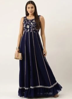 Blue Embroidered Kali Gown Party Wear -Indo Clothing Shop Blue Embroidered Kali Gown IWBS02202359 u