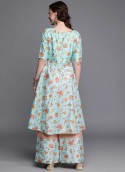 Blue Embroidered N Peach Kurta N Wide Leg Pant Festive Wear -Indo Clothing Shop Blue Embroidered N Peach Kurta N Wide Leg Pant KSBS01911765 b