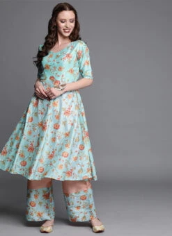 Blue Embroidered N Peach Kurta N Wide Leg Pant Festive Wear -Indo Clothing Shop Blue Embroidered N Peach Kurta N Wide Leg Pant KSBS01911765 u