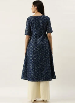 Blue Foil Calf Length Kurta Set After Six Wear -Indo Clothing Shop Blue Foil Calf Length Kurta Set KSBS02201303 b