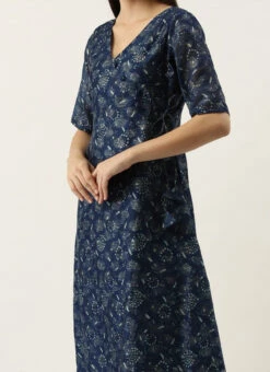 Blue Foil Calf Length Kurta Set After Six Wear