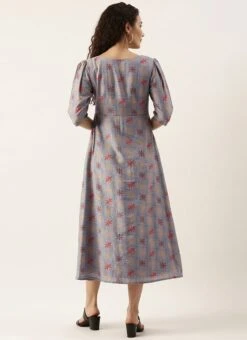 Blue Foil Printed A Line Dress After Six Wear 11 Blue Foil Printed A Line Dress After Six Wear -Indo Clothing Shop Blue Foil Printed A line Dress DRBS02111071 b