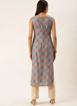 Blue Foil Printed Kurta N Straight Pant Set Festive Wear -Indo Clothing Shop Blue Foil Printed Kurta N Straight Pant Set KSBS02111149 b