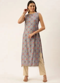 Blue Foil Printed Kurta N Straight Pant Set Festive Wear -Indo Clothing Shop Blue Foil Printed Kurta N Straight Pant Set KSBS02111149 u