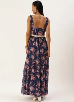 Blue Georgette Digital Printed Tiered Dress Festive Wear 11 Blue Georgette Digital Printed Tiered Dress Festive Wear -Indo Clothing Shop Blue Georgette Digital Printed Tiered Dress DRBS02302270 b