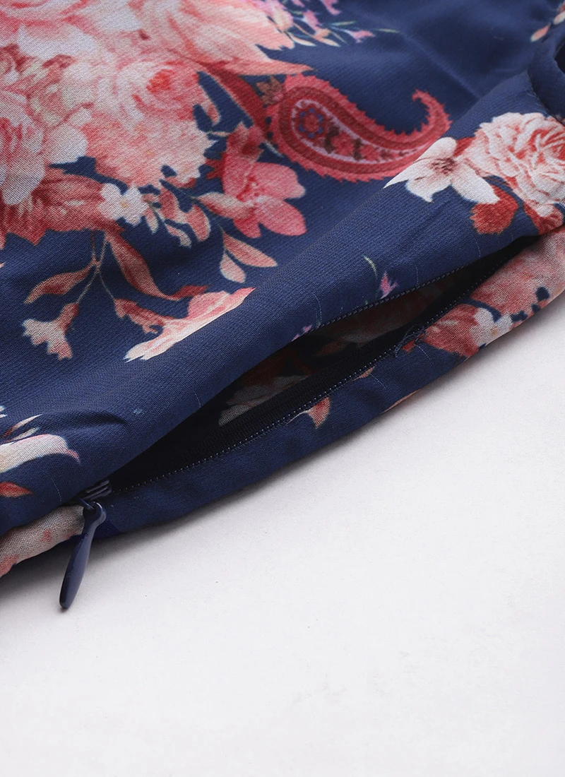 Blue Georgette Digital Printed Tiered Dress Festive Wear 7 Blue Georgette Digital Printed Tiered Dress Festive Wear - Image 7