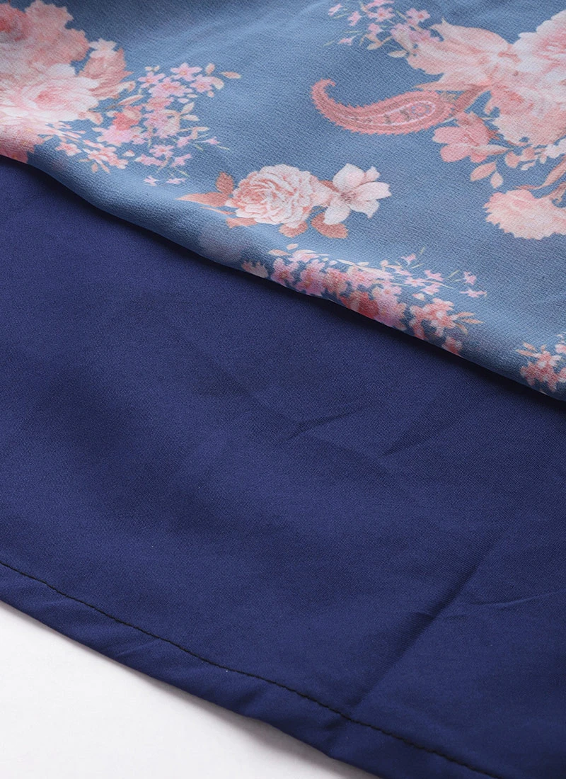 Blue Georgette Digital Printed Tiered Dress Festive Wear 8 Blue Georgette Digital Printed Tiered Dress Festive Wear - Image 8