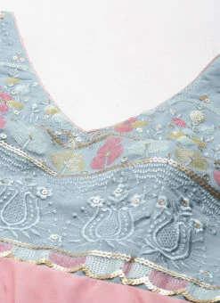 Blue Georgette Embroidered V Neck Pink Gown Party Wear -Indo Clothing Shop Blue Georgette Embroidered V Neck Pink Gown IWBS02301794 rrc1