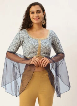 Blue N Grey Sequence Embroidered Blouse Festive Wear -Indo Clothing Shop Blue N Grey Sequence Embroidered Blouse BLBS02305193 u