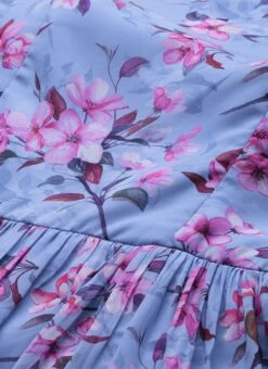 Blue N Pink Digital Printed Georgette Tiered Dress After Six Wear Festive Wear -Indo Clothing Shop Blue N Pink Digital Printed Georgette Tiered Dress DRBS02104273 rrc1