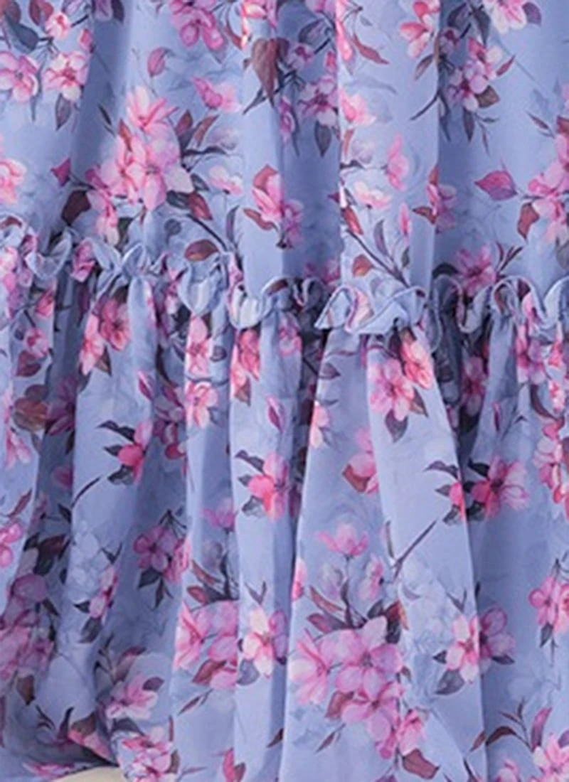 Blue N Pink Digital Printed Georgette Tiered Dress After Six Wear 7 Blue N Pink Digital Printed Georgette Tiered Dress After Six Wear - Image 7