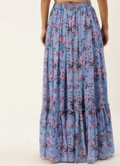 Blue N Pink Digital Printed Georgette Tiered Skirt Festive Wear -Indo Clothing Shop Blue N Pink Digital Printed Georgette Tiered Skirt WBBS02012681 b